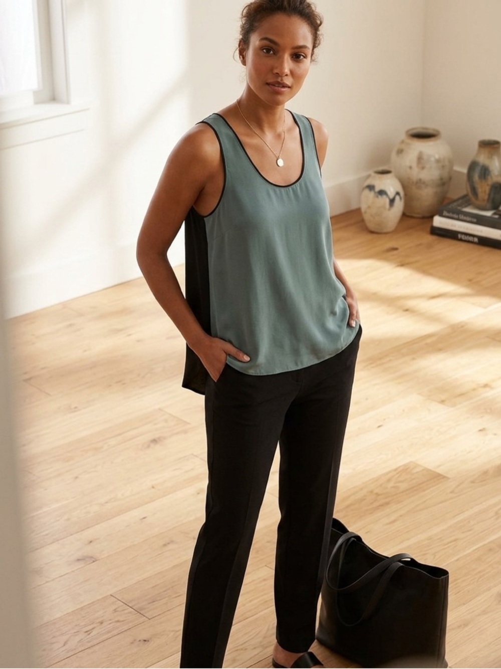 Maeve size 10 Women’s Teal Silk Shell Colorblock Tank